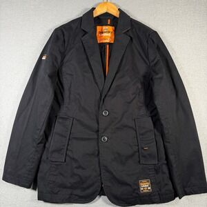 Superdry Limited Black Cotton Blazer Jacket Women's M50KT006 Orange Lining